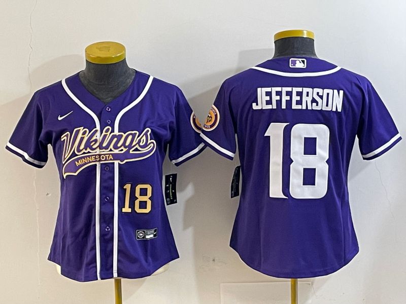 Women Minnesota Vikings #18 Jefferson Purple Joint Name 2024 Nike Limited NFL Jersey style 3->women nfl jersey->Women Jersey
